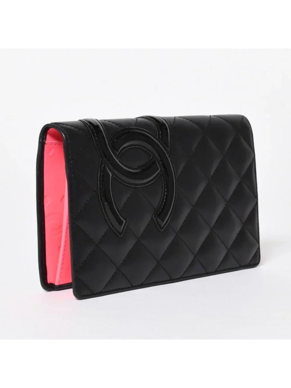 Chanel Cambon Line Wallet CC Logo Patch Calfskin Black Pink Silver